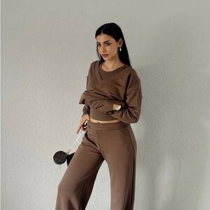 Women’s Brown Lounge Wide-Leg Pants - Comfortable Cropped Set